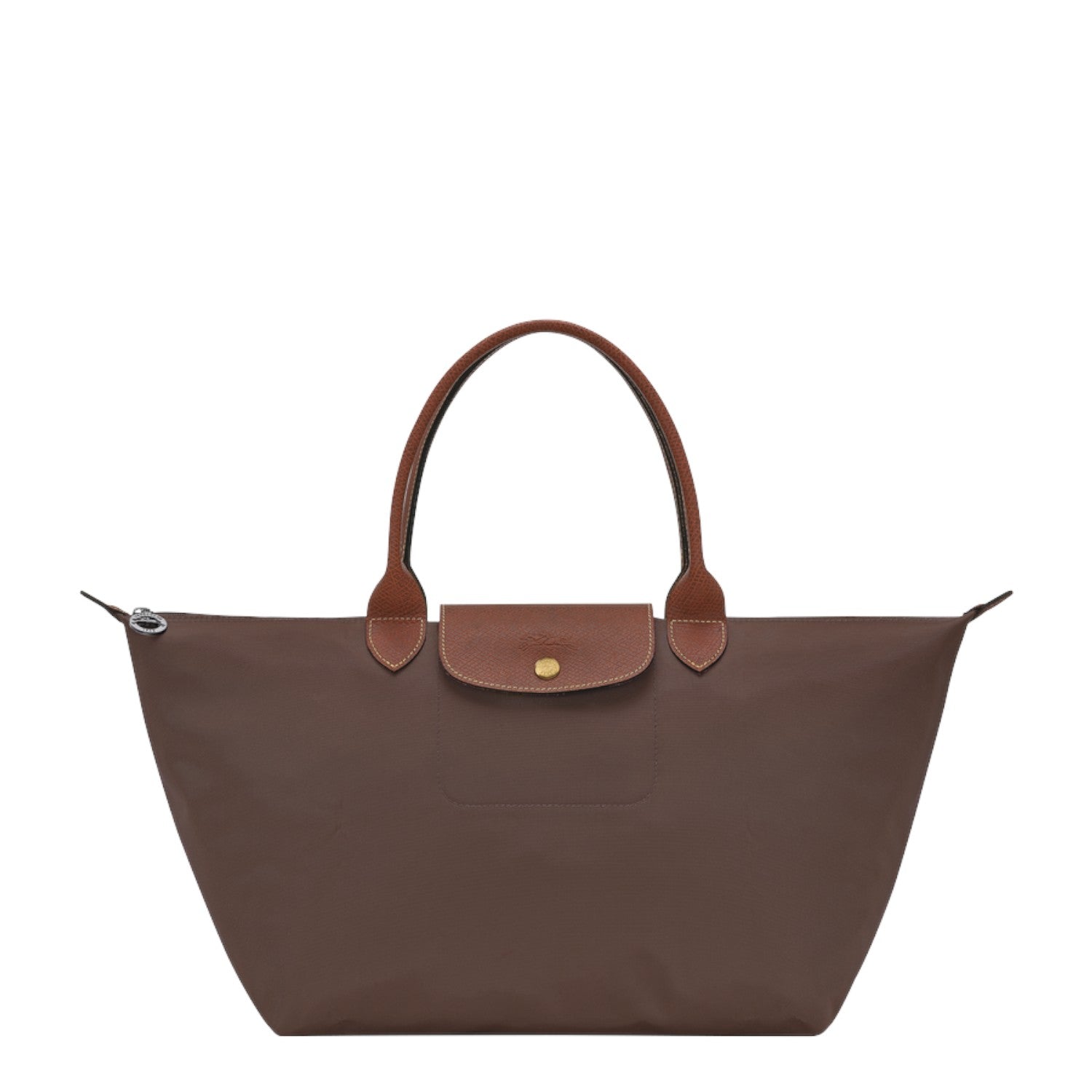 Lieblingstasche Le Pliage large brown nylon handbag with leather handles and flap closure