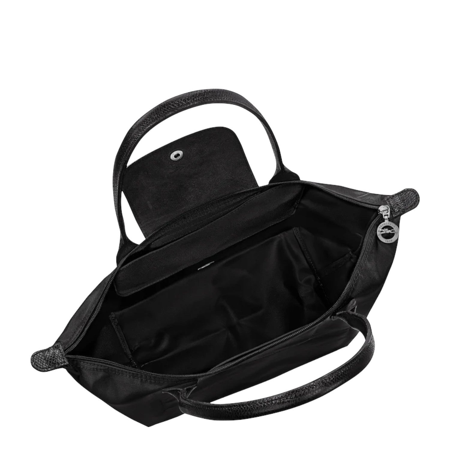 Lieblingstasche Le Pliage One black nylon shoulder bag with leather trim and silver logo charm
