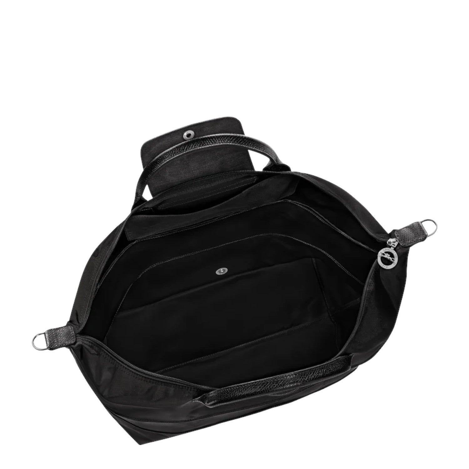 Lieblingstasche Le Pliage One black nylon travel bag with leather trim and silver hardware