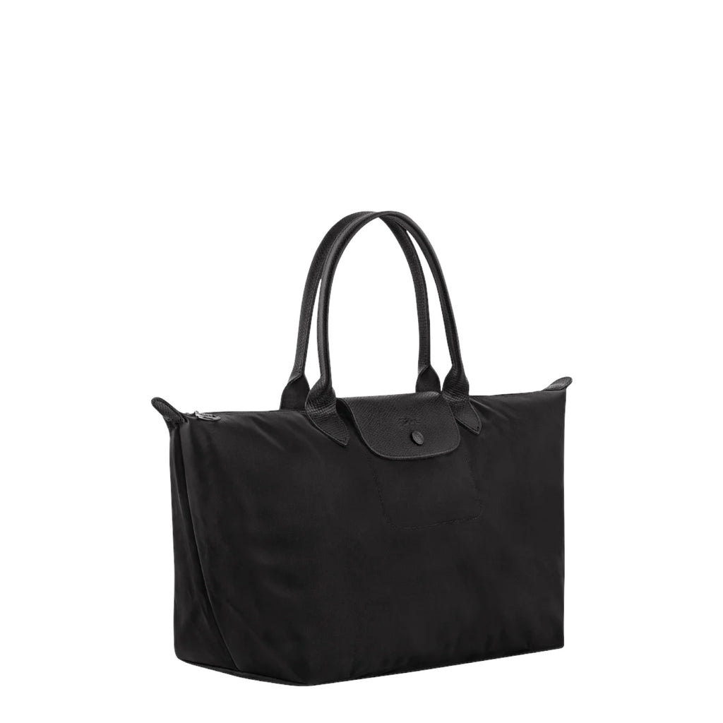 Lieblingstasche Le Pliage One black nylon tote bag with leather handles and trim, snap closure flap.
