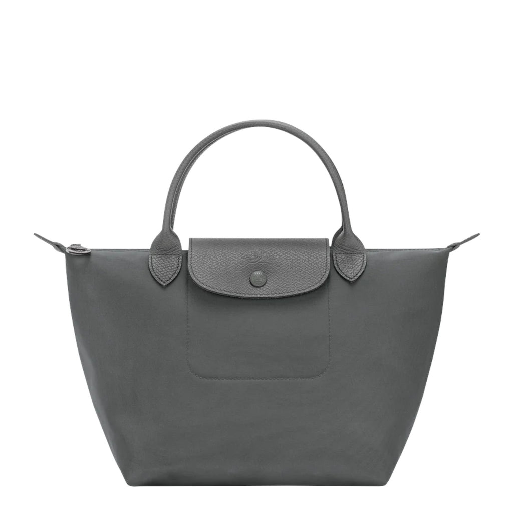 Lieblingstasche Le Pliage One handbag in grey leather with a textured flap and button closure.