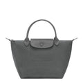 Lieblingstasche Le Pliage One handbag in grey leather with a textured flap and button closure.