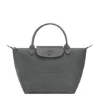 Lieblingstasche Le Pliage One handbag in grey leather with a textured flap and button closure.