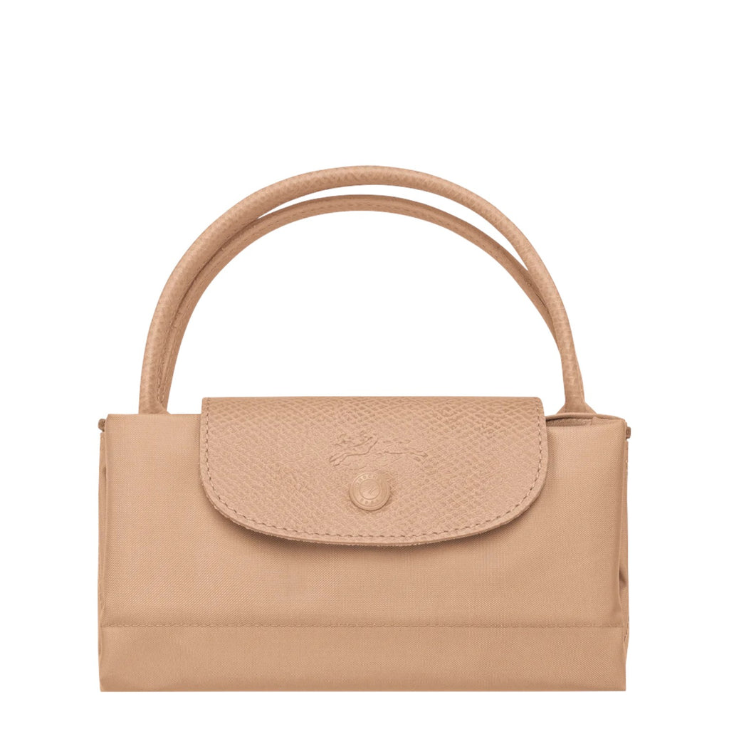 Lieblingstasche Le Pliage One handbag in beige nylon with leather trim and snap closure.