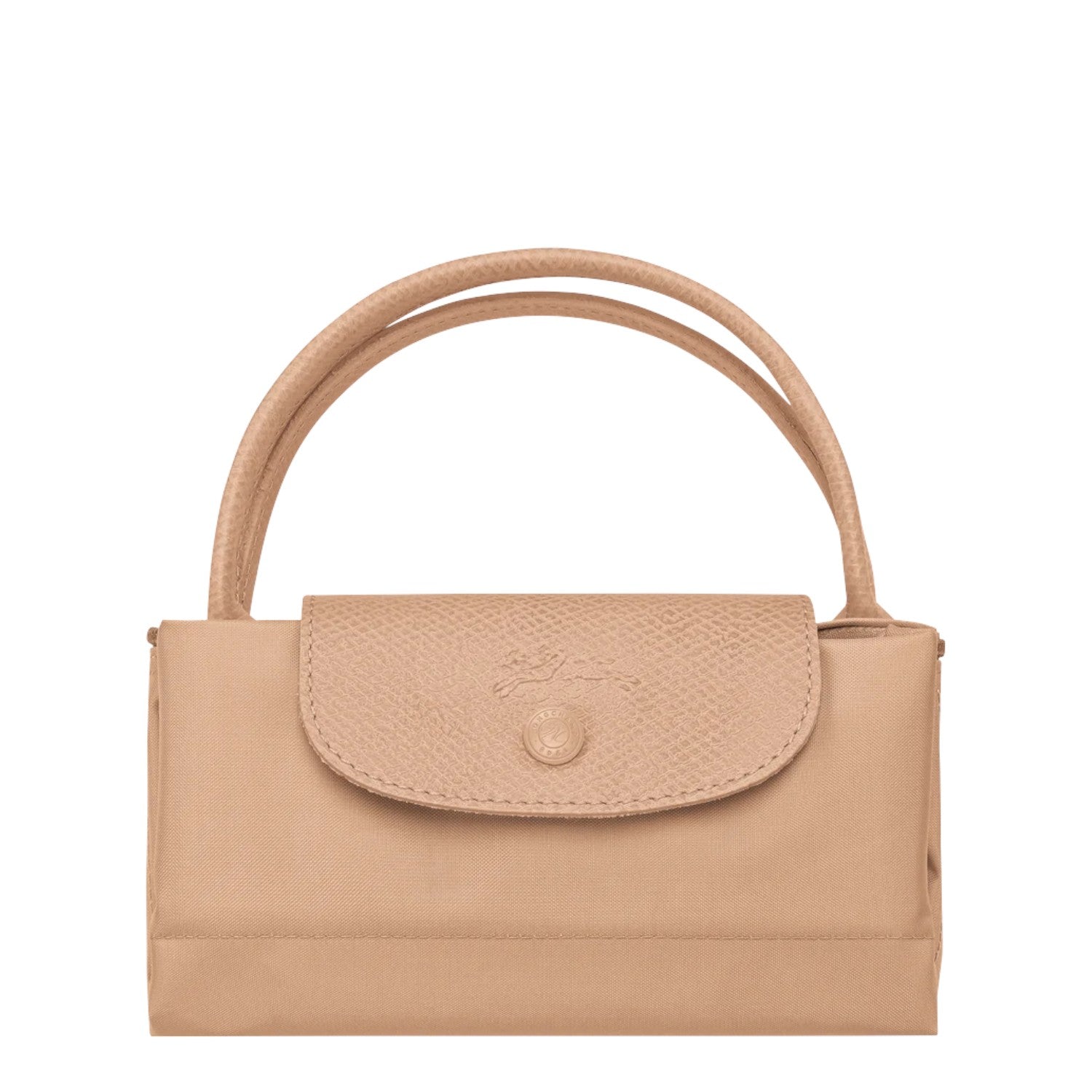 Lieblingstasche Le Pliage One handbag in beige nylon with leather trim and snap closure.
