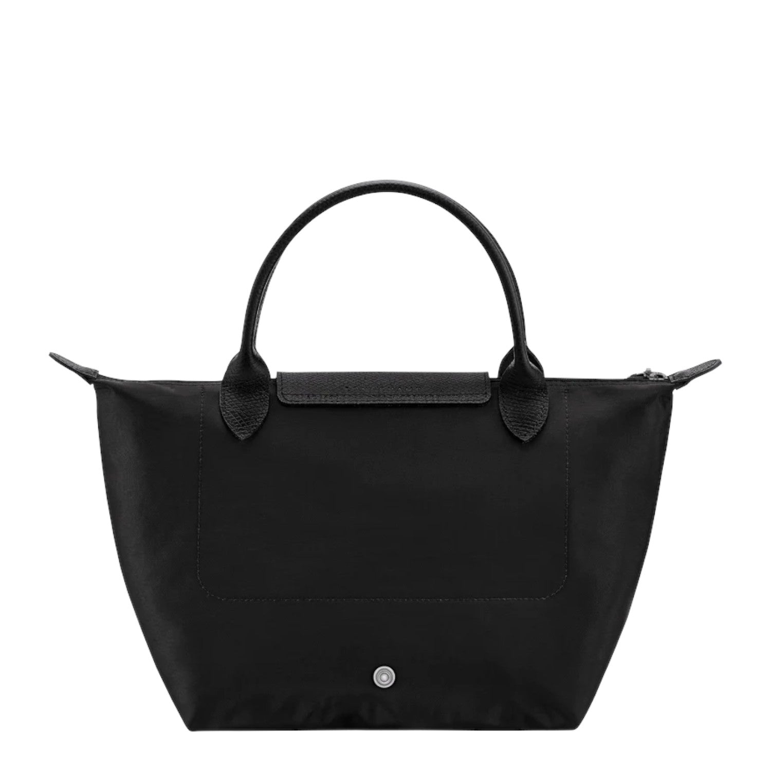 Lieblingstasche Le Pliage One handbag in black nylon with leather trim and handles. Features a snap closure and zip top.