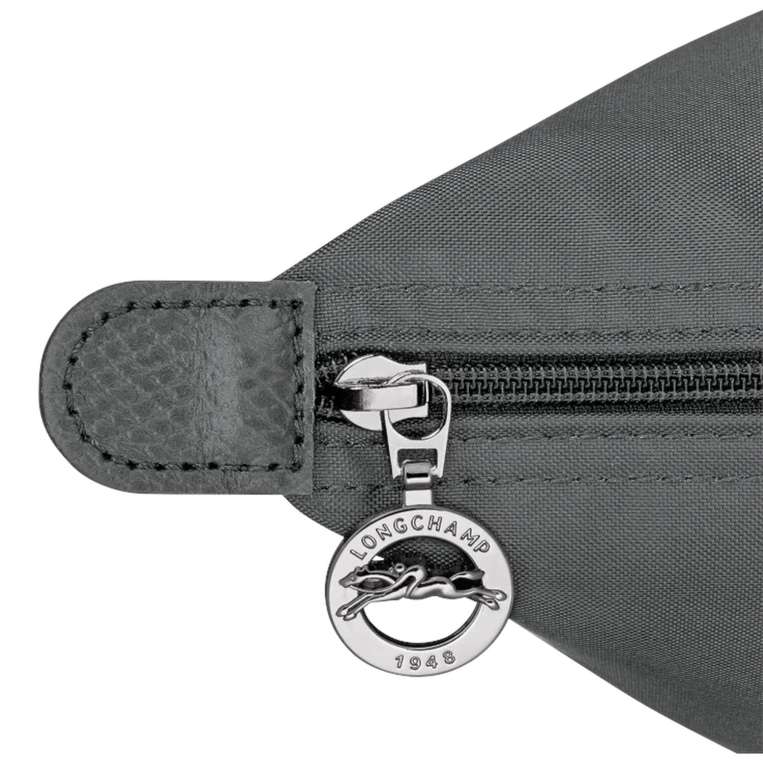 Lieblingstasche Le Pliage One handbag L in grey nylon with leather trim and signature horse logo zipper pull.