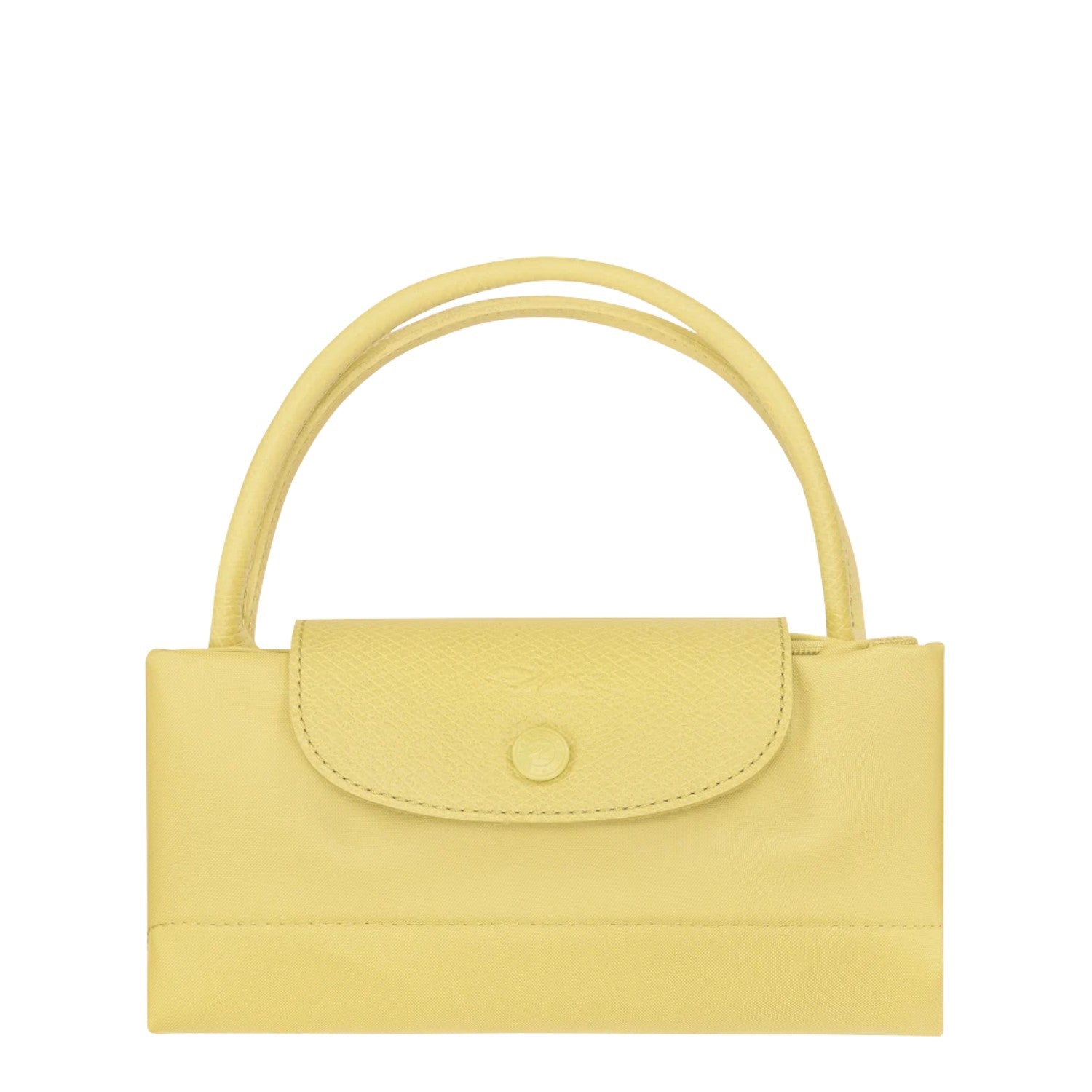 Lieblingstasche Le Pliage One handbag in light yellow nylon with leather trim and snap closure.