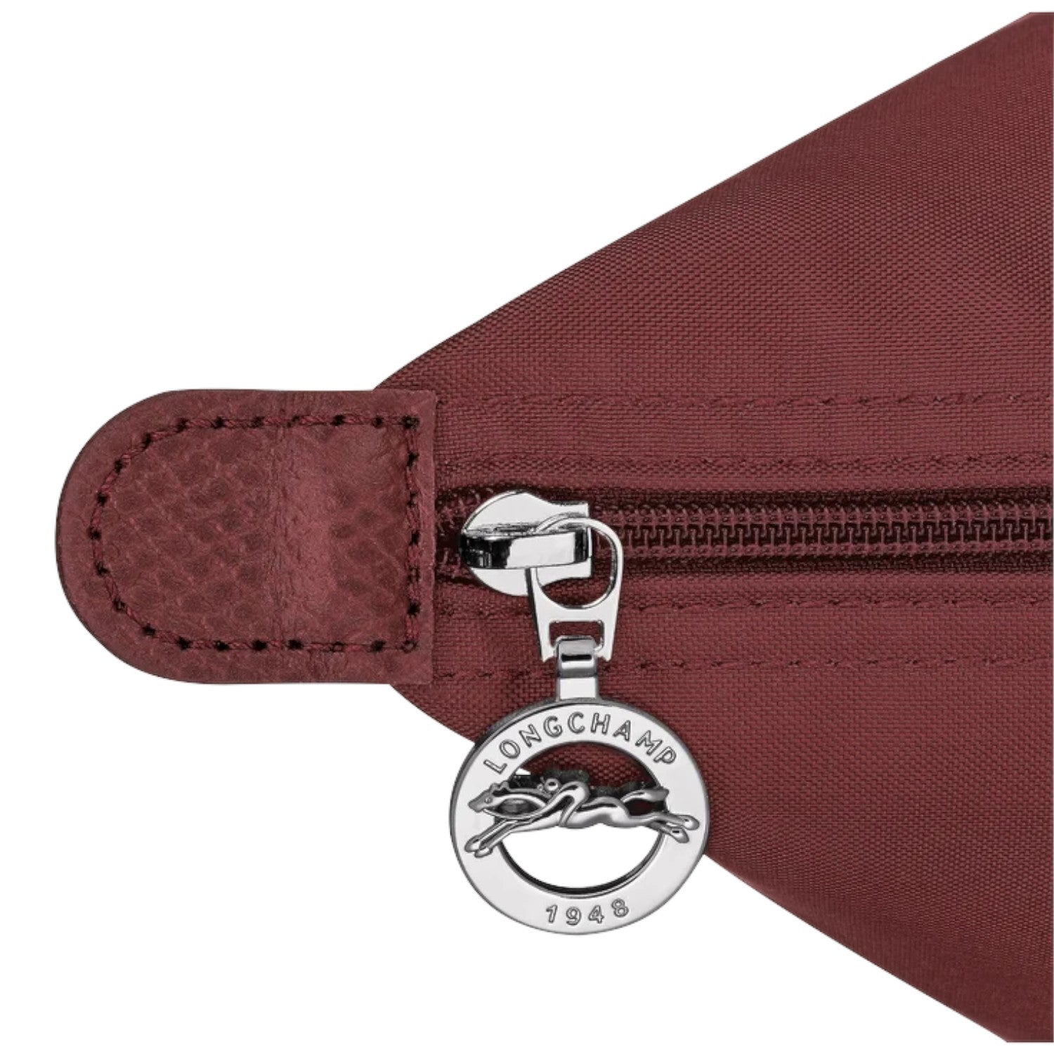 Lieblingstasche Le Pliage One Handtasche L in burgundy nylon with leather trim and silver zipper detail.