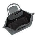 Lieblingstasche Le Pliage One Handtasche L, grey nylon tote bag with leather trim and interior pockets.