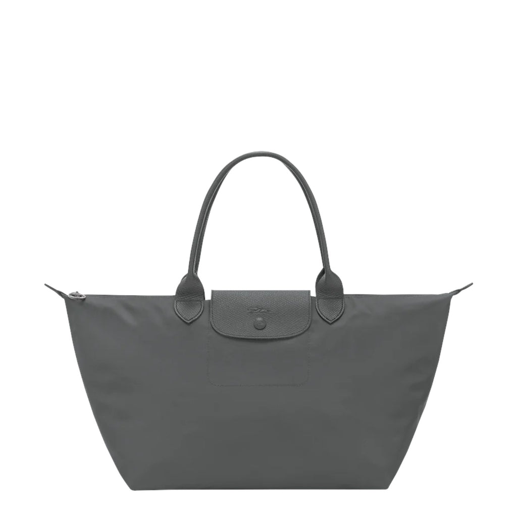 Lieblingstasche Le Pliage One L grey nylon tote bag with leather trim and snap closure.