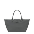 Lieblingstasche Le Pliage One L grey nylon tote bag with leather trim and snap closure.