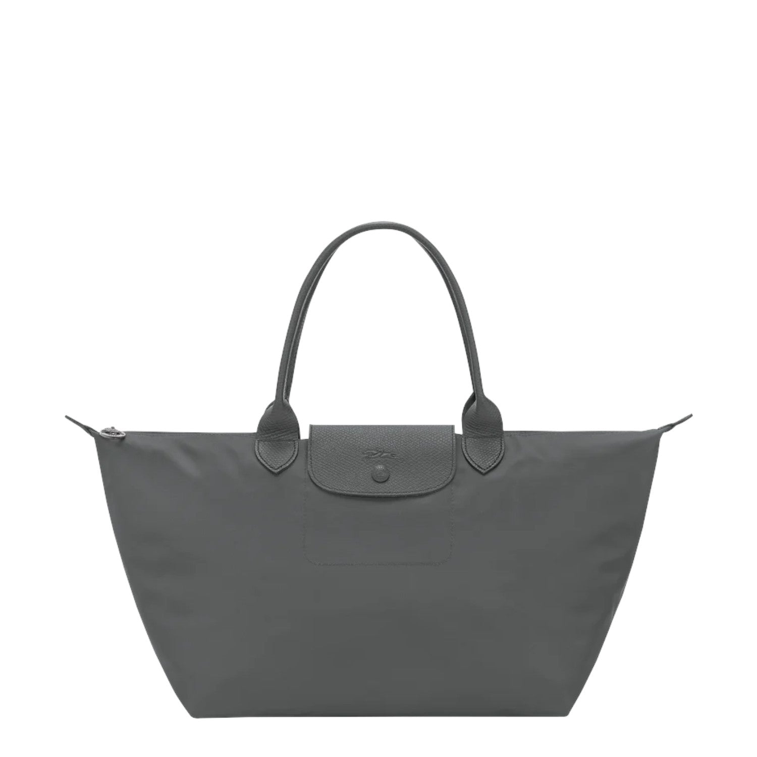 Lieblingstasche Le Pliage One L grey nylon tote bag with leather trim and snap closure.
