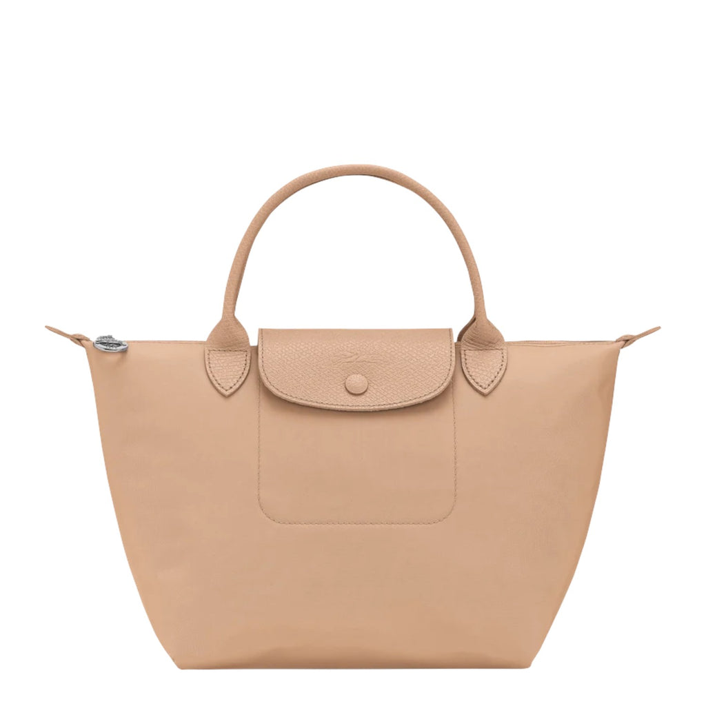 Lieblingstasche Le Pliage One Handtasche S in beige leather with a front pocket and button closure.