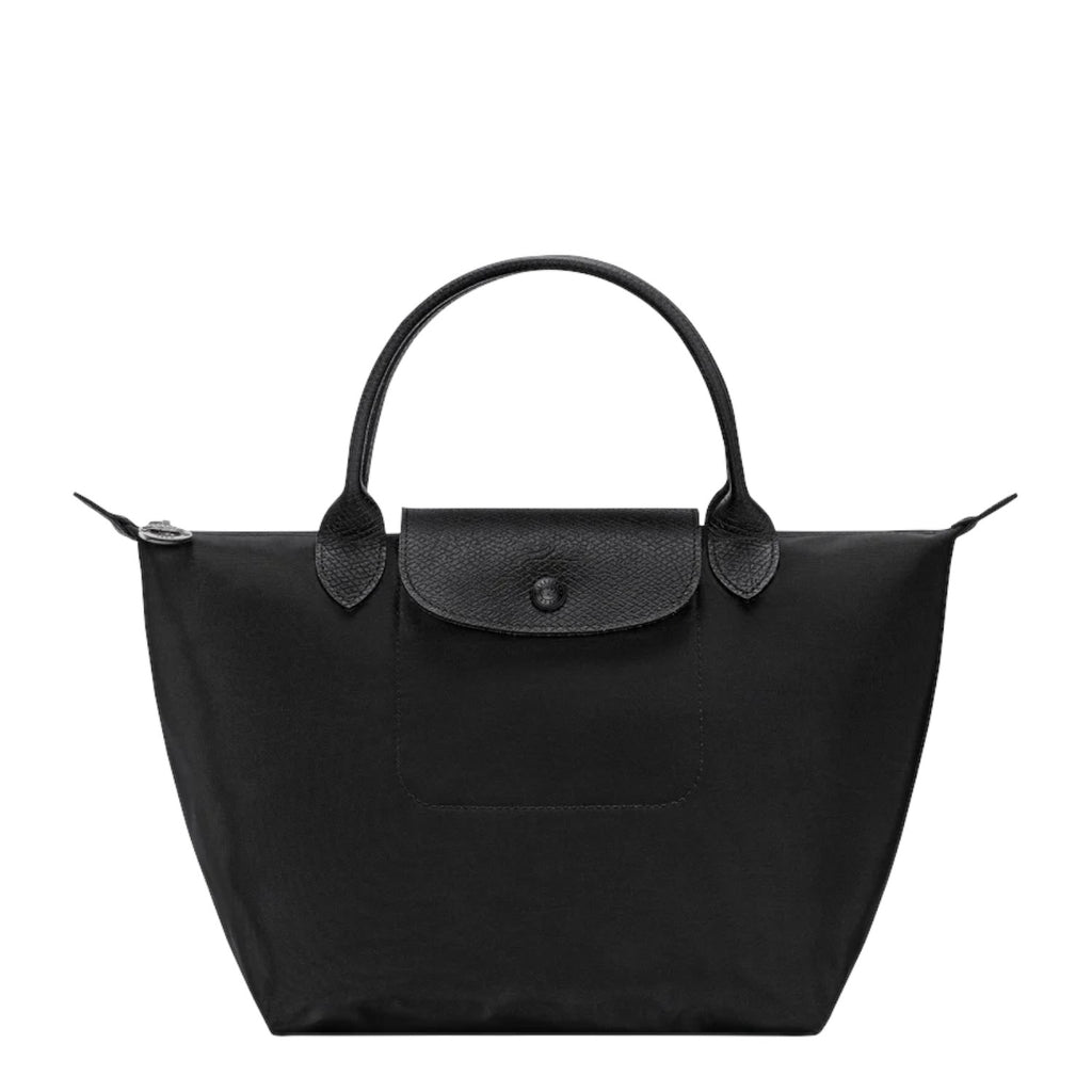 Lieblingstasche Le Pliage One Handtasche S, black nylon and leather trim tote bag with snap closure flap.