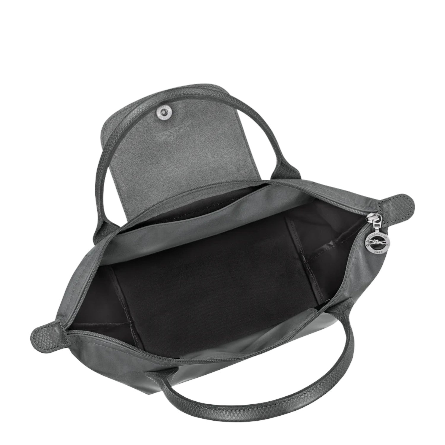 Lieblingstasche Le Pliage One Handtasche S, grey nylon and leather trim handbag with zip closure and snap button flap.