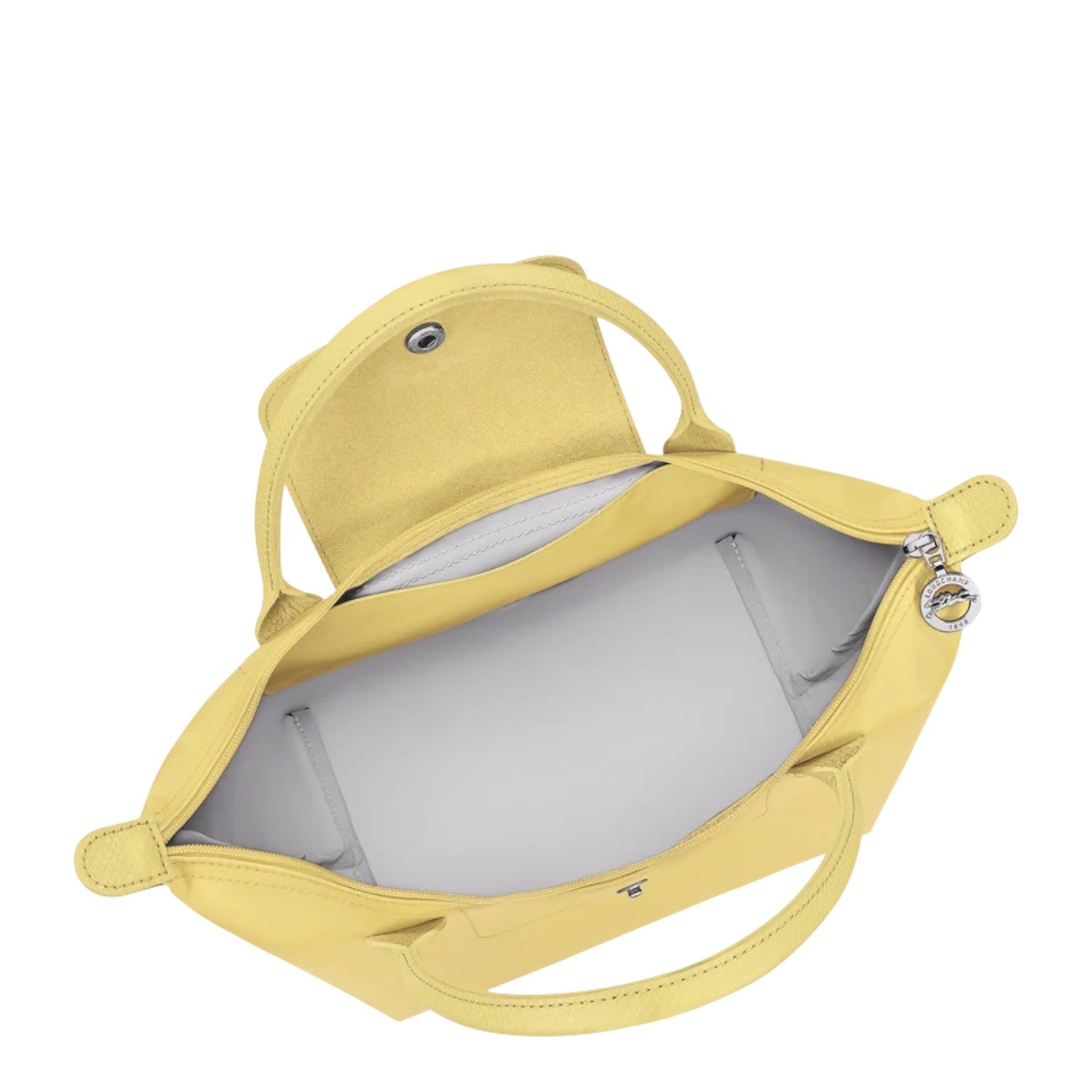 Lieblingstasche Le Pliage One Handtasche S, yellow leather tote bag with top handles and snap closure.