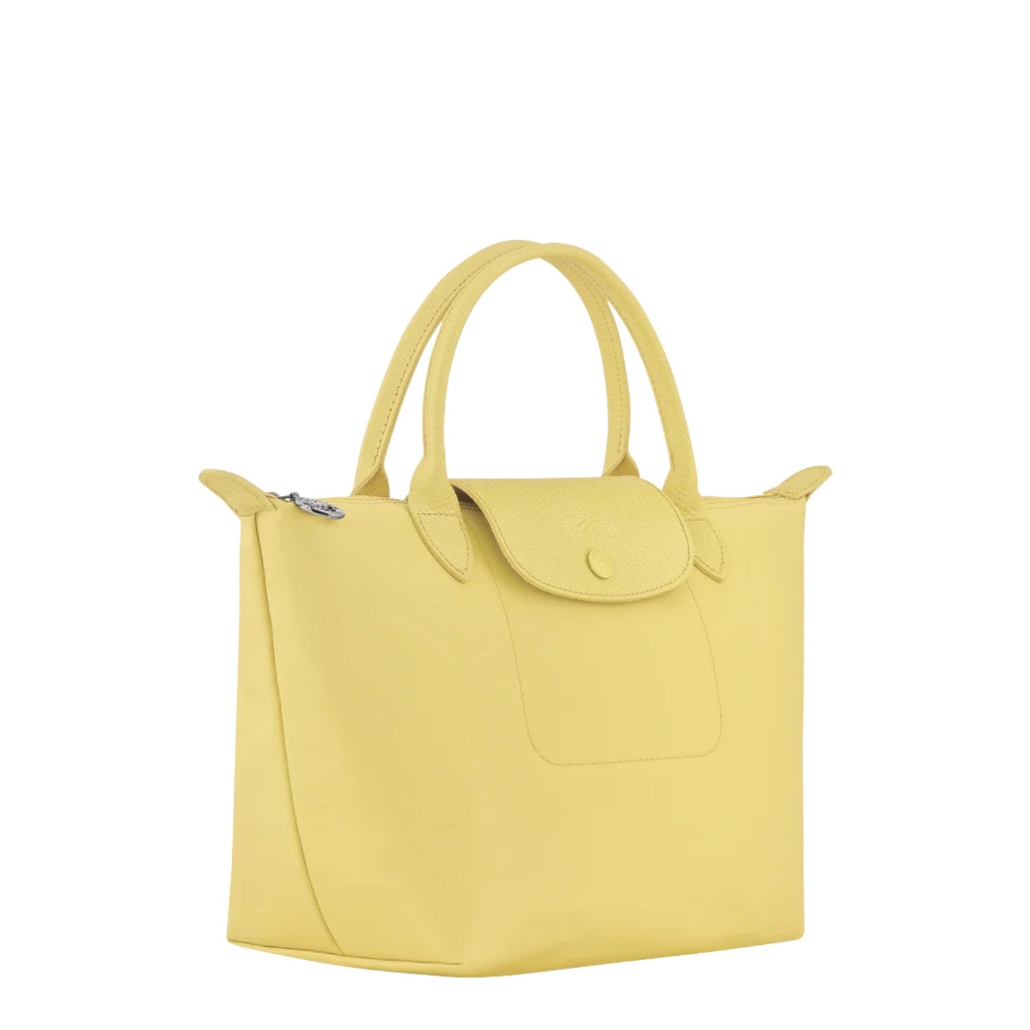 Lieblingstasche Le Pliage One Handtasche S, a yellow leather tote bag with a flap closure and top handles.