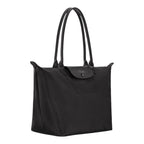 Lieblingstasche Le Pliage One L black nylon tote bag with leather trim and snap closure.