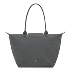 Lieblingstasche Le Pliage One L grey nylon tote bag with leather handles and trim.