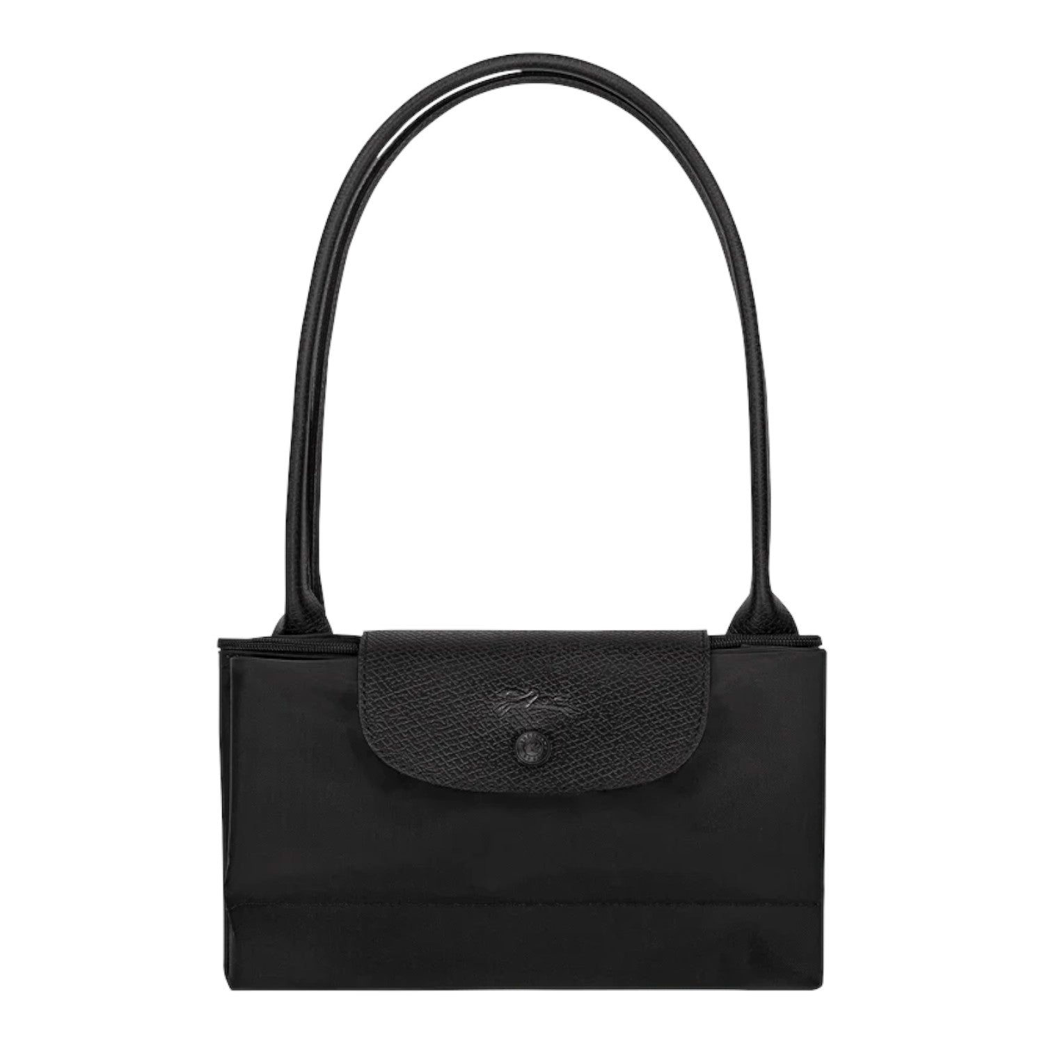 Lieblingstasche Le Pliage One L shoulder bag in black nylon with leather trim and snap closure.