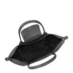 Lieblingstasche Le Pliage One L shoulder bag in dark grey nylon with leather handles and trim. Features a snap-button flap pocket inside.