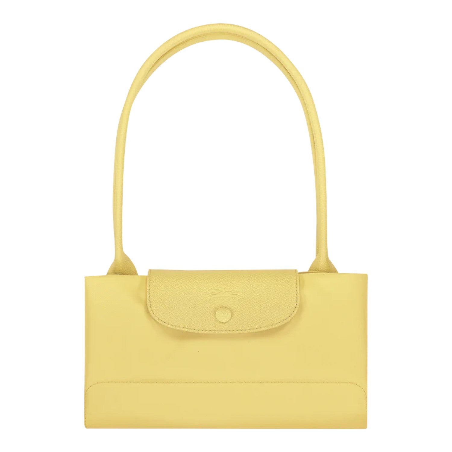 Lieblingstasche Le Pliage One L shoulder bag in pale yellow leather with a single top handle and a flap closure.