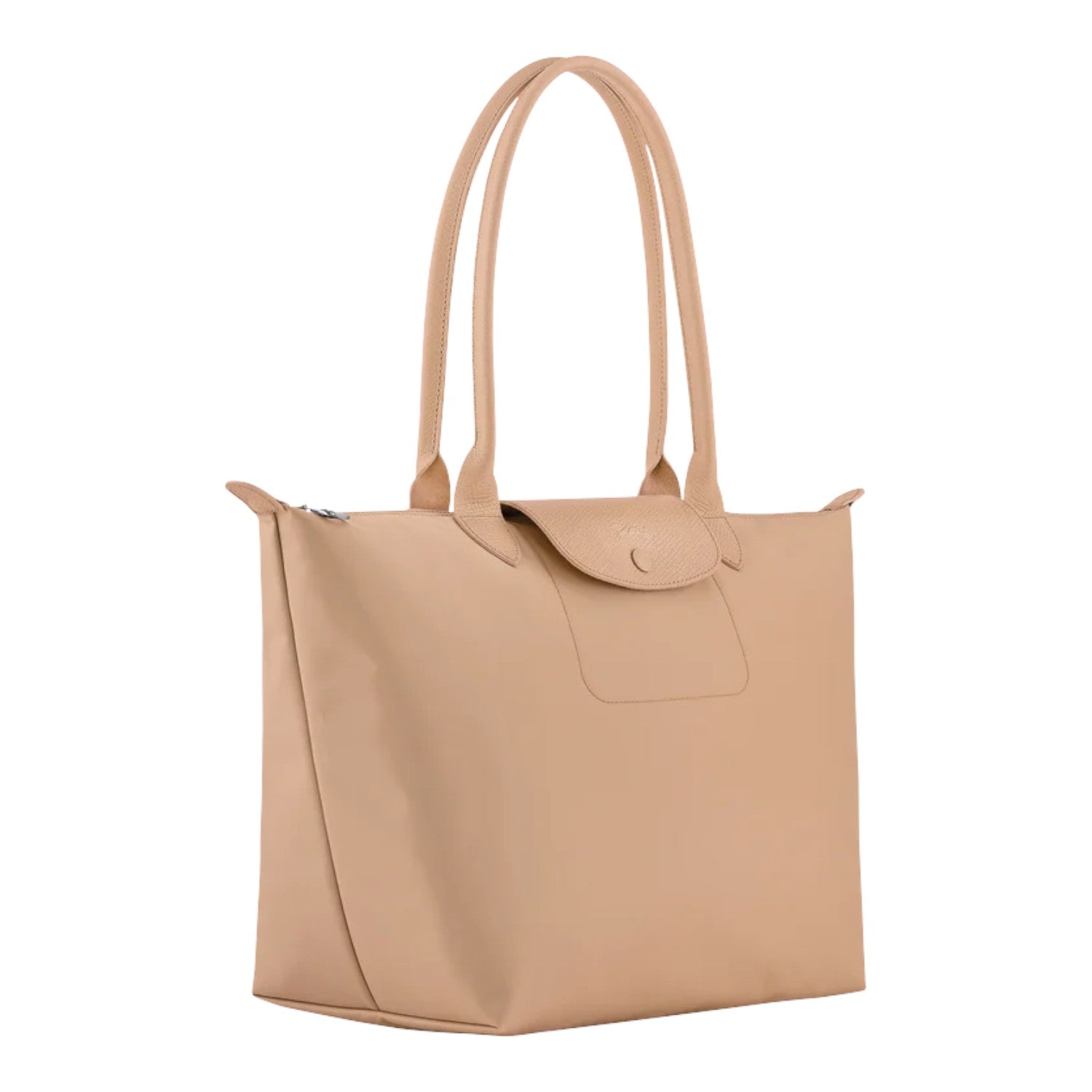 Lieblingstasche Le Pliage One L tote bag in beige leather with double handles and a snap closure pocket.