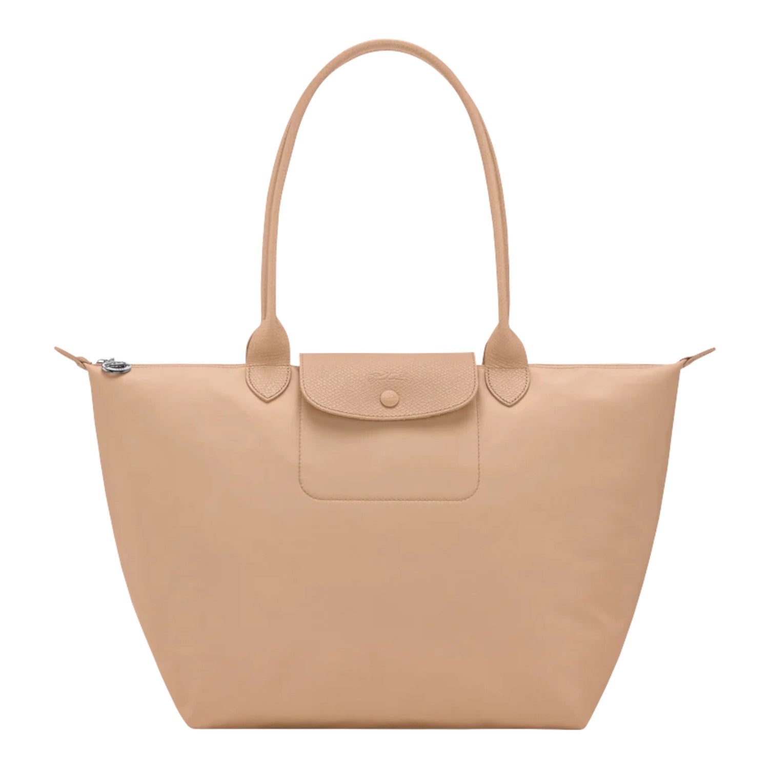 Lieblingstasche Le Pliage One L tote bag in beige leather with a front pocket and snap closure.