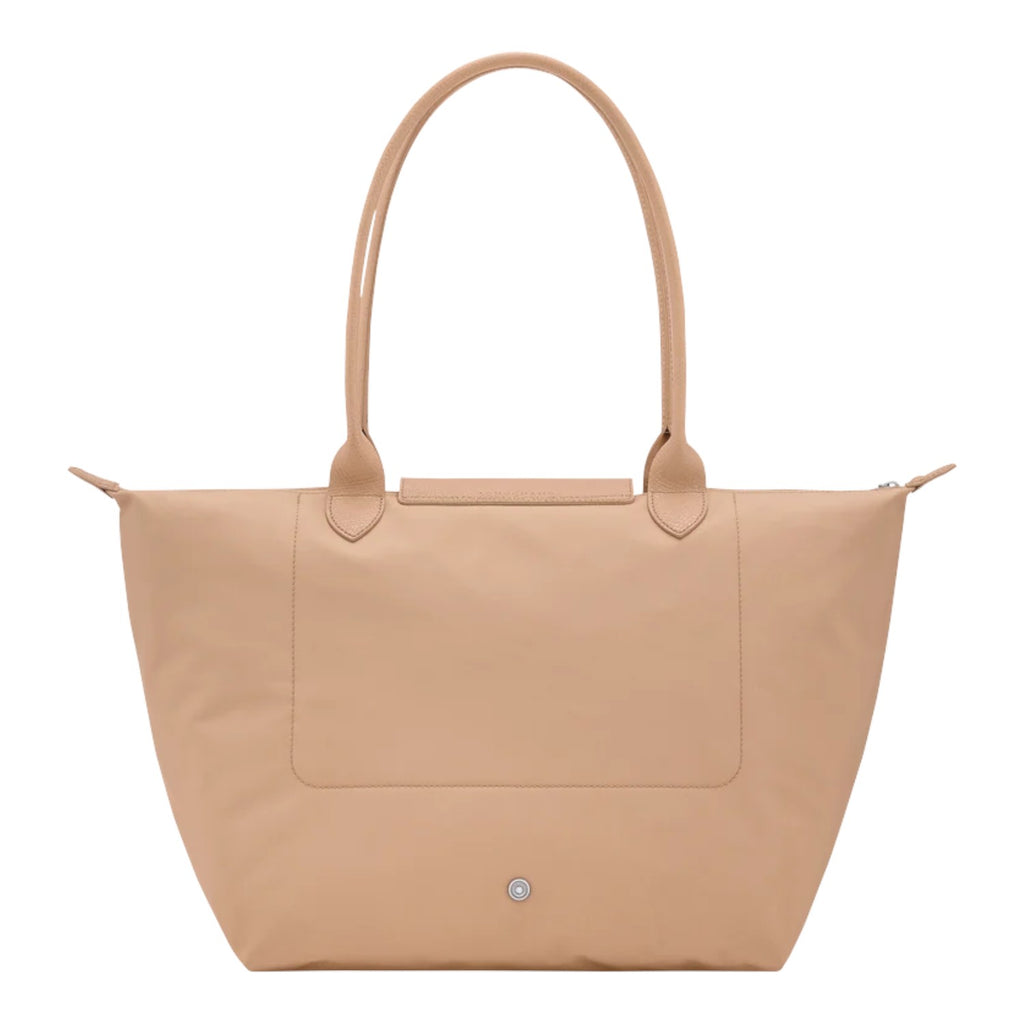 Lieblingstasche Le Pliage One L tote bag in beige nylon with leather handles and trim. Features a front pocket and zip closure.