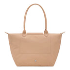 Lieblingstasche Le Pliage One L tote bag in beige nylon with leather handles and trim. Features a front pocket and zip closure.