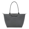Lieblingstasche Le Pliage One L tote bag in grey nylon with leather trim and a front snap pocket.