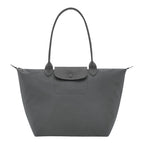 Lieblingstasche Le Pliage One L tote bag in grey nylon with leather trim and a front snap pocket.