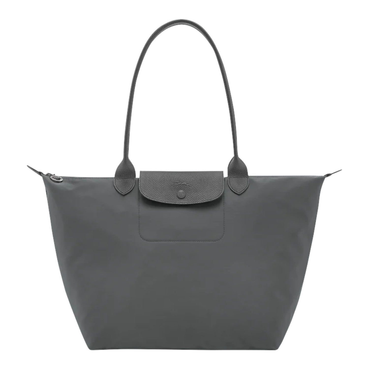 Lieblingstasche Le Pliage One L tote bag in grey nylon with leather trim and a front snap pocket.