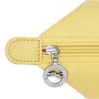 Lieblingstasche Le Pliage One L shoulder bag in yellow nylon with leather trim and silver zipper pull.
