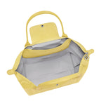 Lieblingstasche Le Pliage One L shoulder bag in bright yellow with leather trim and silver hardware.