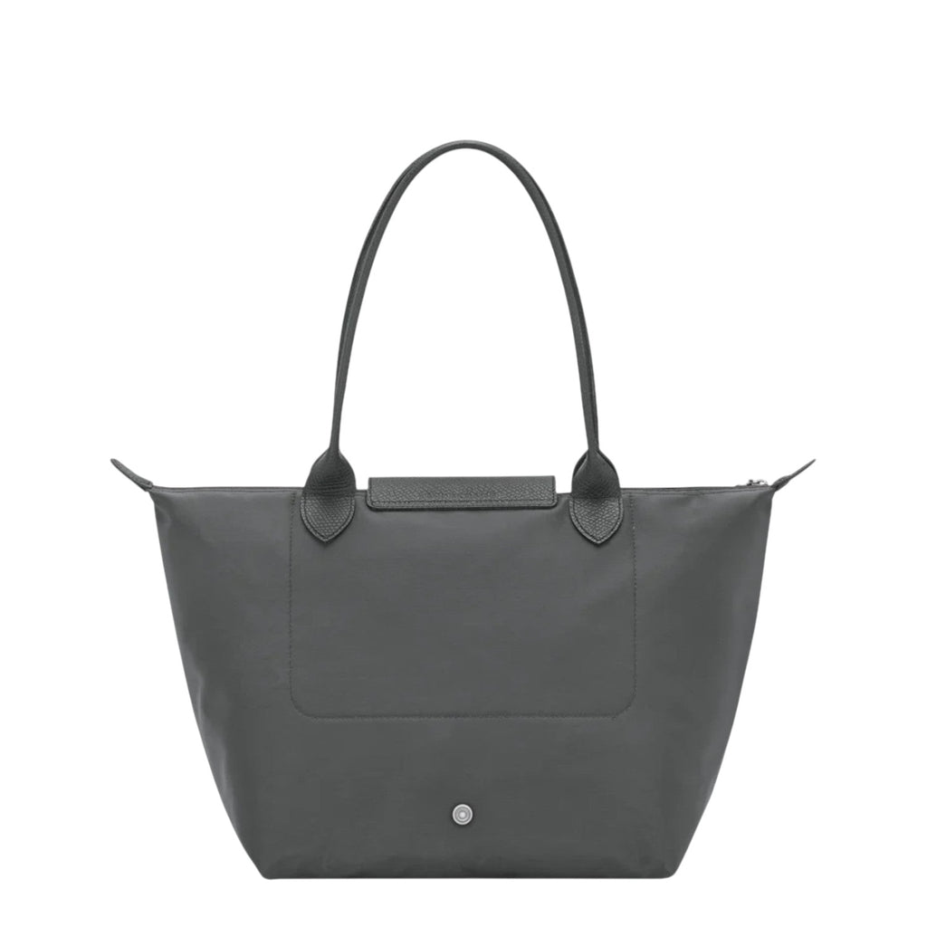 Lieblingstasche Le Pliage One M shoulder bag in grey nylon with leather trim and a snap closure.