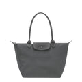 Lieblingstasche Le Pliage One M shoulder bag in grey nylon with leather trim and snap closure pocket.