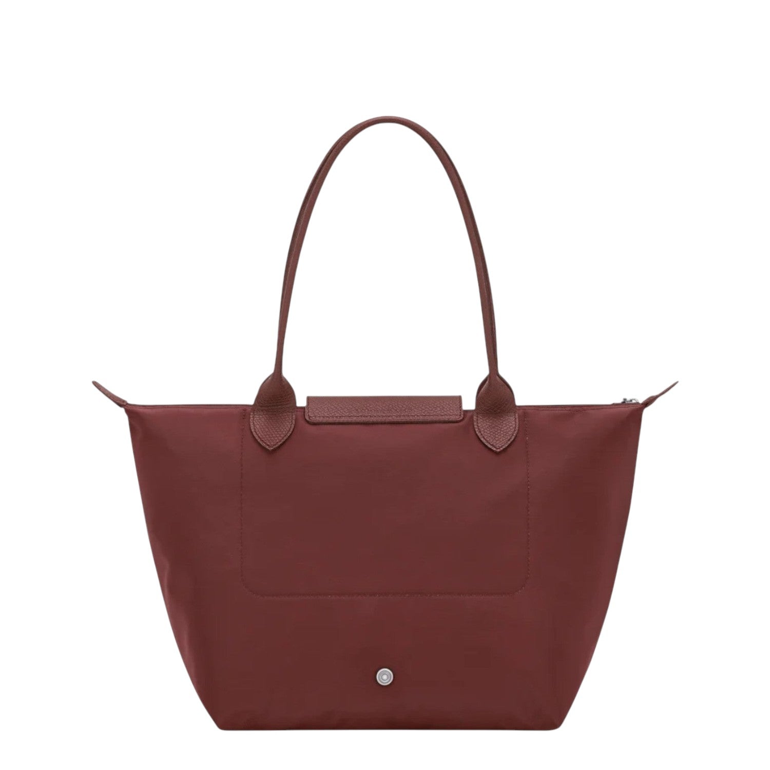 Lieblingstasche Le Pliage One M shoulder bag in deep red nylon with leather trim and handles. Features a snap closure and zippered top.