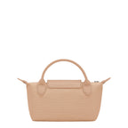 Lieblingstasche Le Pliage One Pochette in beige nylon with leather trim and handles. Features a snap closure and zip top.