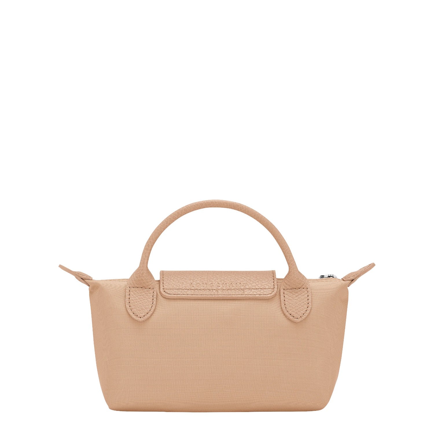 Lieblingstasche Le Pliage One Pochette in beige nylon with leather trim and handles. Features a snap closure and zip top.