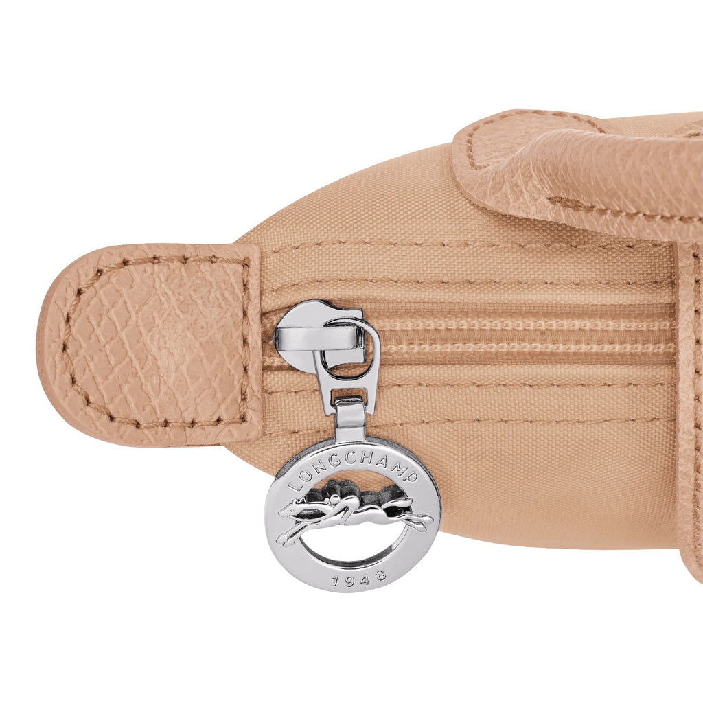 Lieblingstasche Le Pliage One Pochette in beige nylon with leather trim and silver hardware.