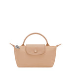Lieblingstasche Le Pliage One Pochette, a small beige nylon handbag with leather trim and a snap closure.