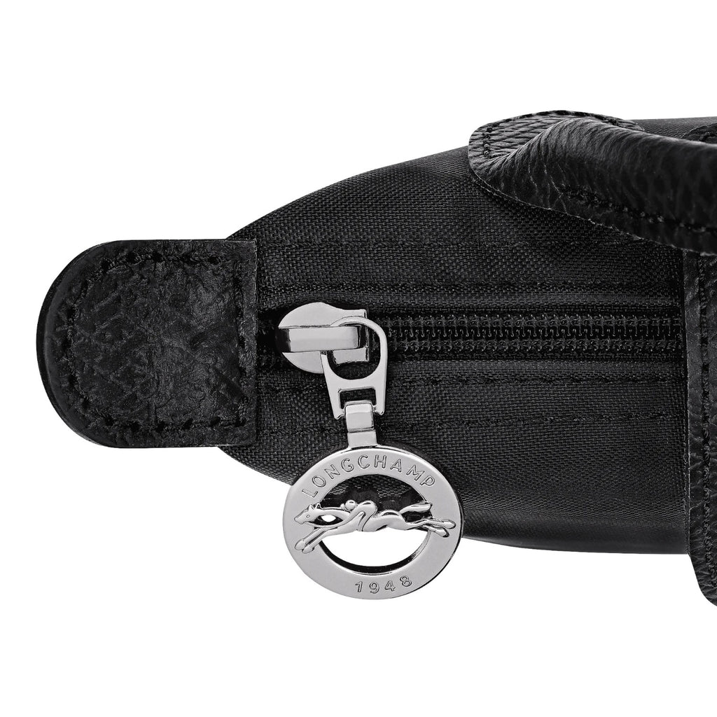 Lieblingstasche Le Pliage One Pochette black nylon and leather trim with signature horse logo zipper pull.