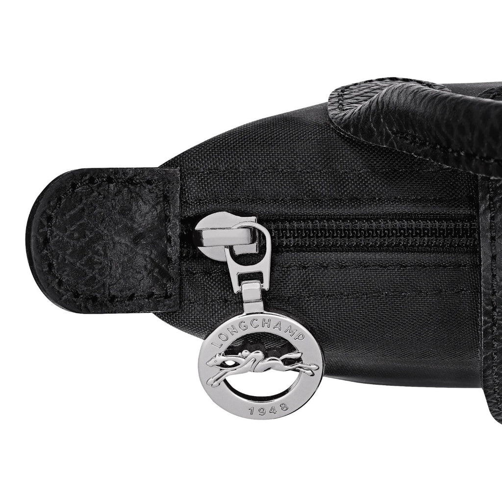 Lieblingstasche Le Pliage One Pochette black nylon and leather trim with signature horse logo zipper pull.