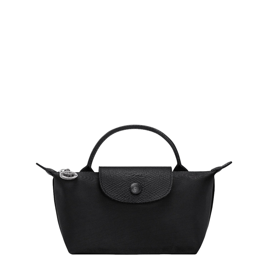 Lieblingstasche Le Pliage One Pochette black nylon top-handle bag with leather trim and snap closure.
