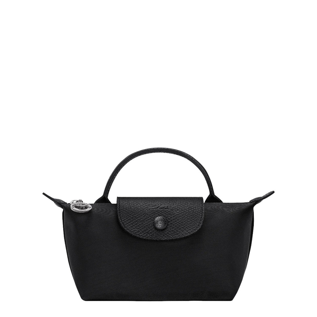 Lieblingstasche Le Pliage One Pochette black nylon top-handle bag with leather trim and snap closure.