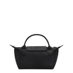 Lieblingstasche Le Pliage One Pochette black nylon handbag with leather trim and top handle.