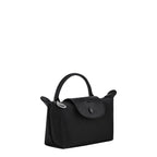 Lieblingstasche Le Pliage One Pochette black nylon and leather trim small handbag with snap closure and charm.