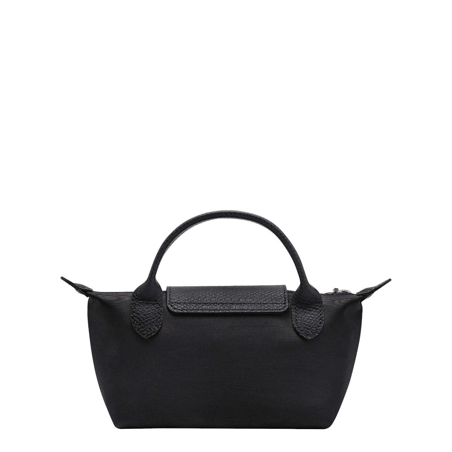 Lieblingstasche Le Pliage One Pochette black nylon handbag with leather trim and top handle.